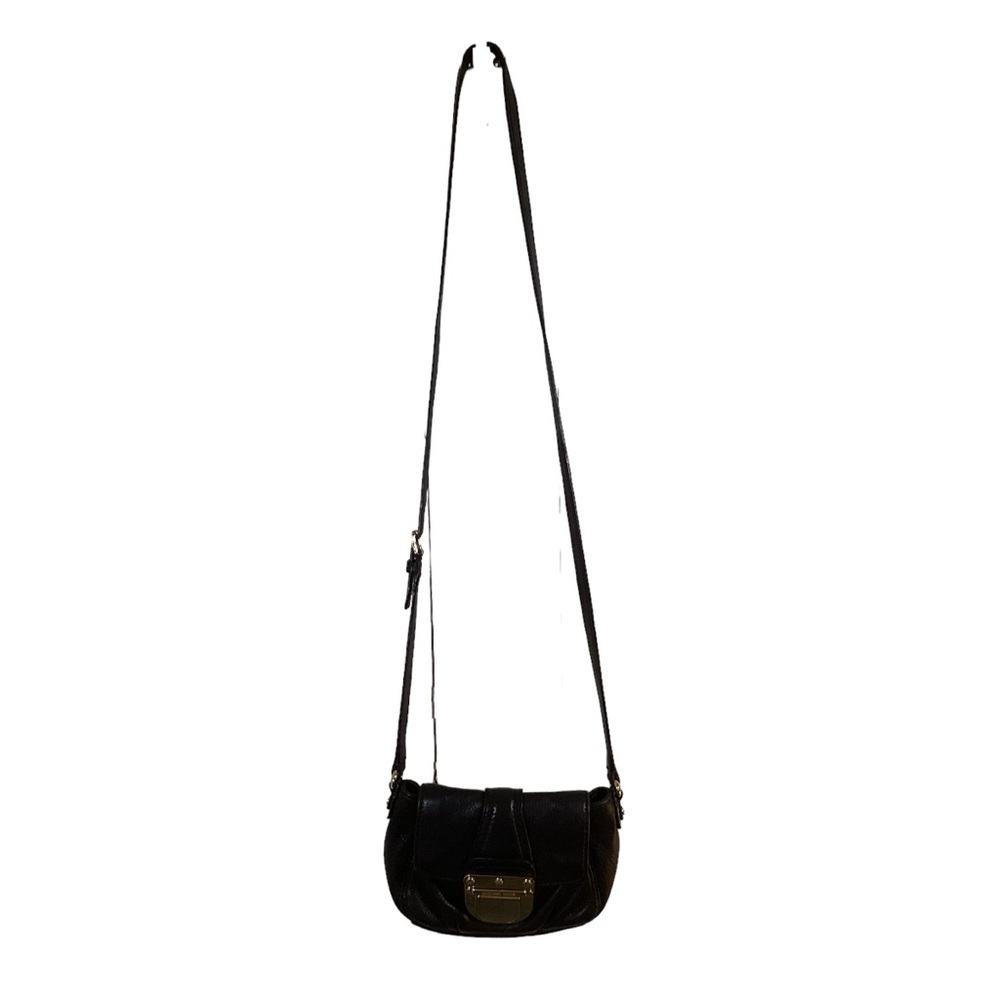 Michael Kors Black Charlton Mini Crossbody Leather Purse With Gold Buckle.